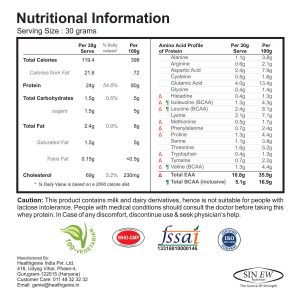 Sinew Nutrition Whey Protein concentrate 79% Nutritional fact